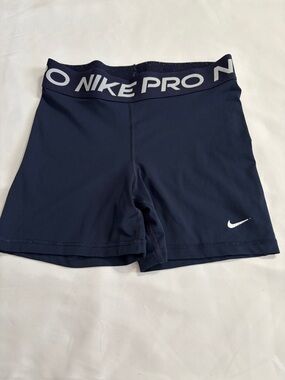 Nike Pro Navy Blue Athletic Compression Shorts with Logo Waistband 5” inseam